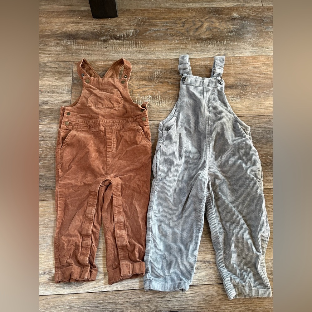 Janie & jack Zara Kids Corduroy Overalls Rust brown and gray  18-24 months